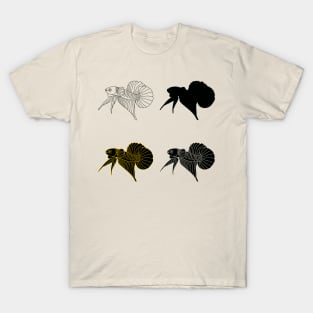 set of betta fish silhouette illustration, line art, and sign stamp T-Shirt